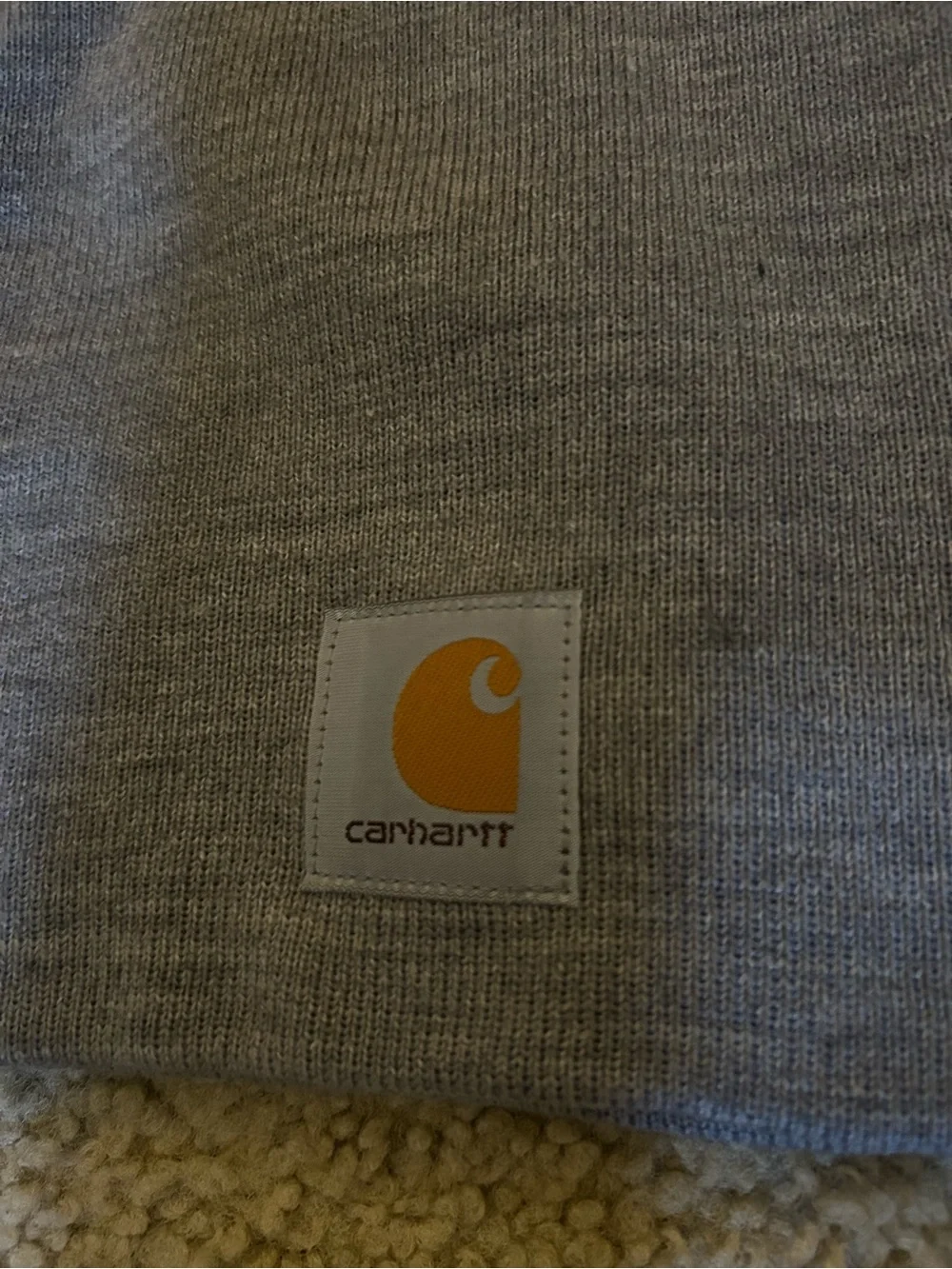 Carhartt Gray Knit Beanie with Yellow Logo Patch